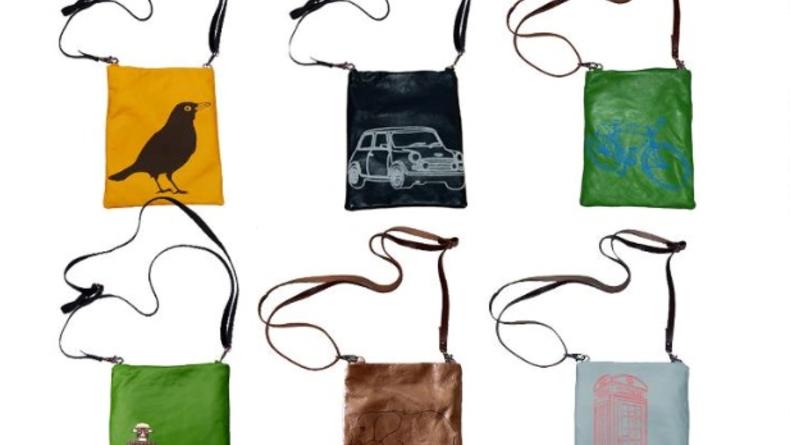 Разноцветные кожаные сумки с картинками в Пюре