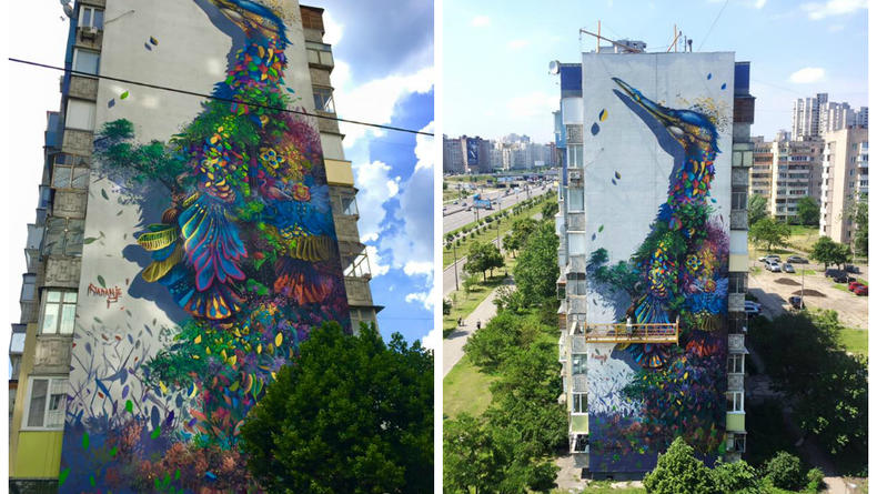 В Киеве нарисовали новый мурал с птицей