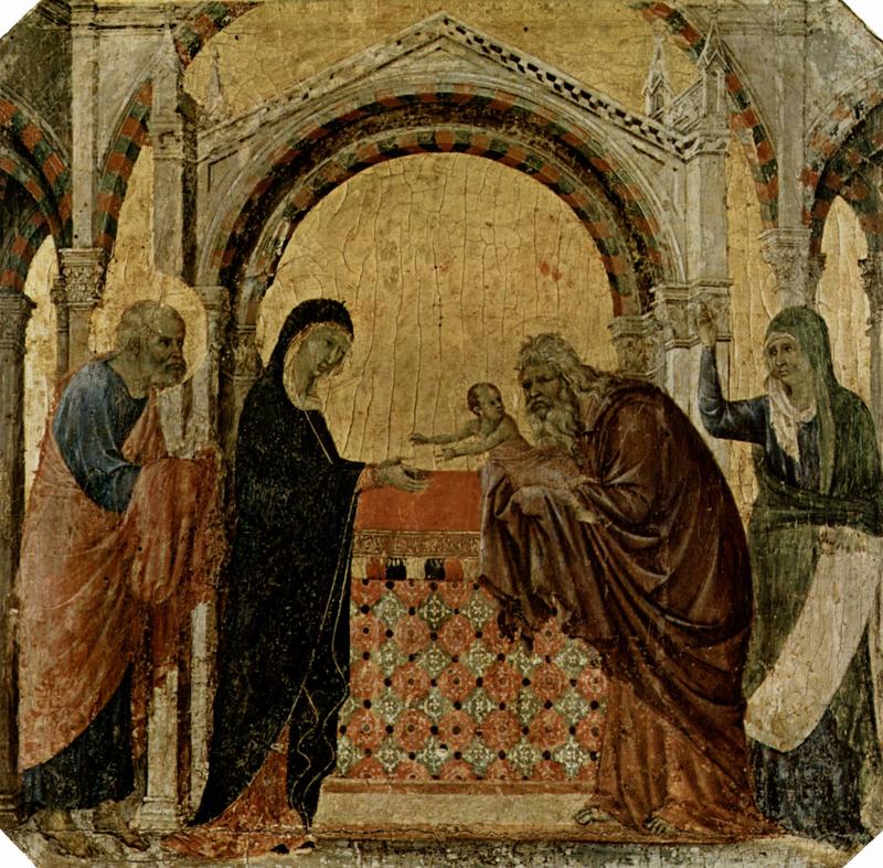 Дуччо. "Сретение". "Маэста", фрагмент, 1308-1311. Музей Опера-дель-Дуомо, Сиена Дуччо. "Сретение". "Маэста", фрагмент, 1308-1311. Музей Опера-дель-Дуомо, Сиена