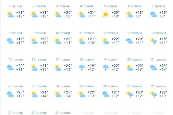 Погода в Україні на травень 2023: фото: скріншот