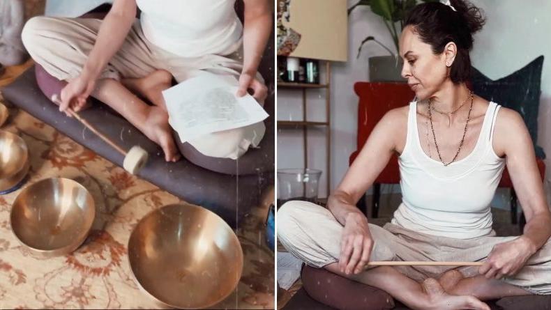 "Звук и мантры": бывшая Кличко показала йогу с тибетскими чашами для украинок